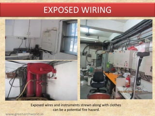 EXPOSED WIRING
Exposed wires and instruments strewn along with clothes
can be a potential fire hazard.
www.greenarchworld.in
 