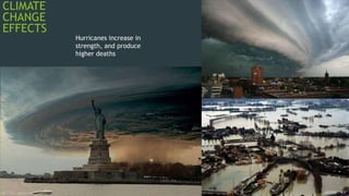 CLIMATE
CHANGE
EFFECTS
Hurricanes increase in
strength, and produce
higher deaths
 