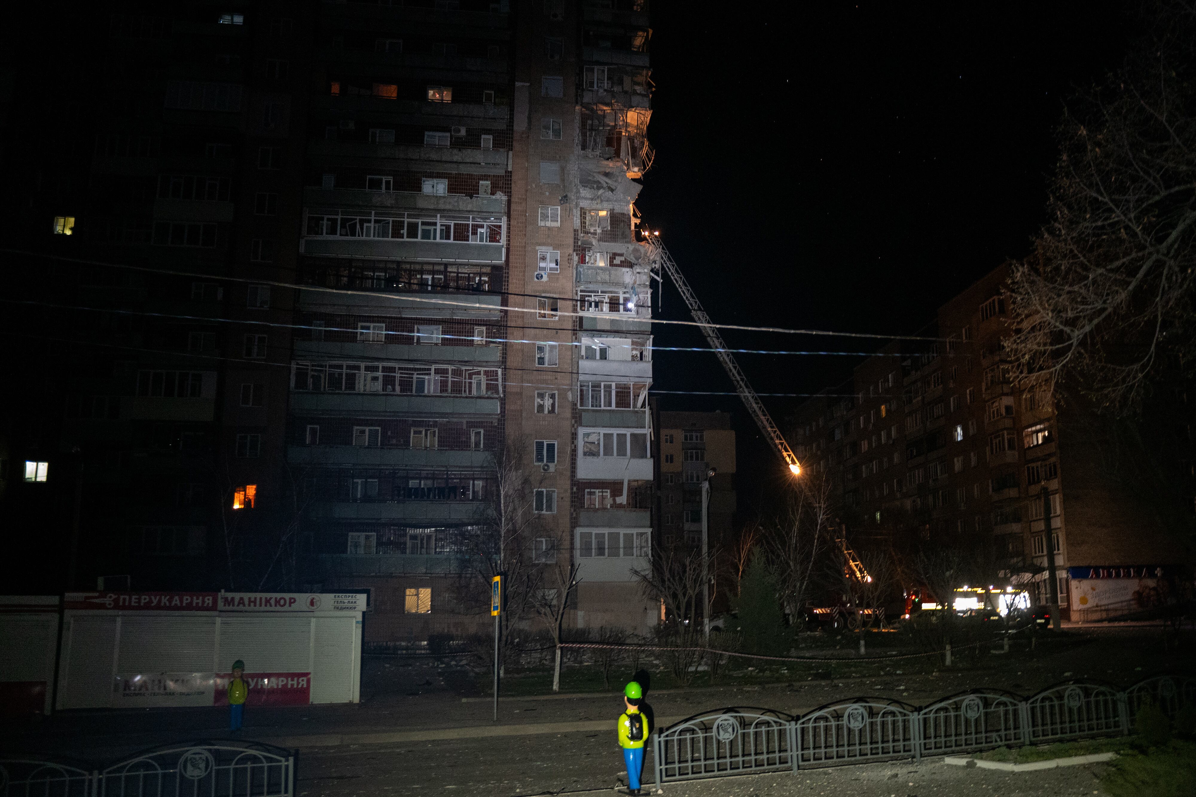 Kharkiv building damaged by a Russian kamikaze drone attack on April 4, 2024.