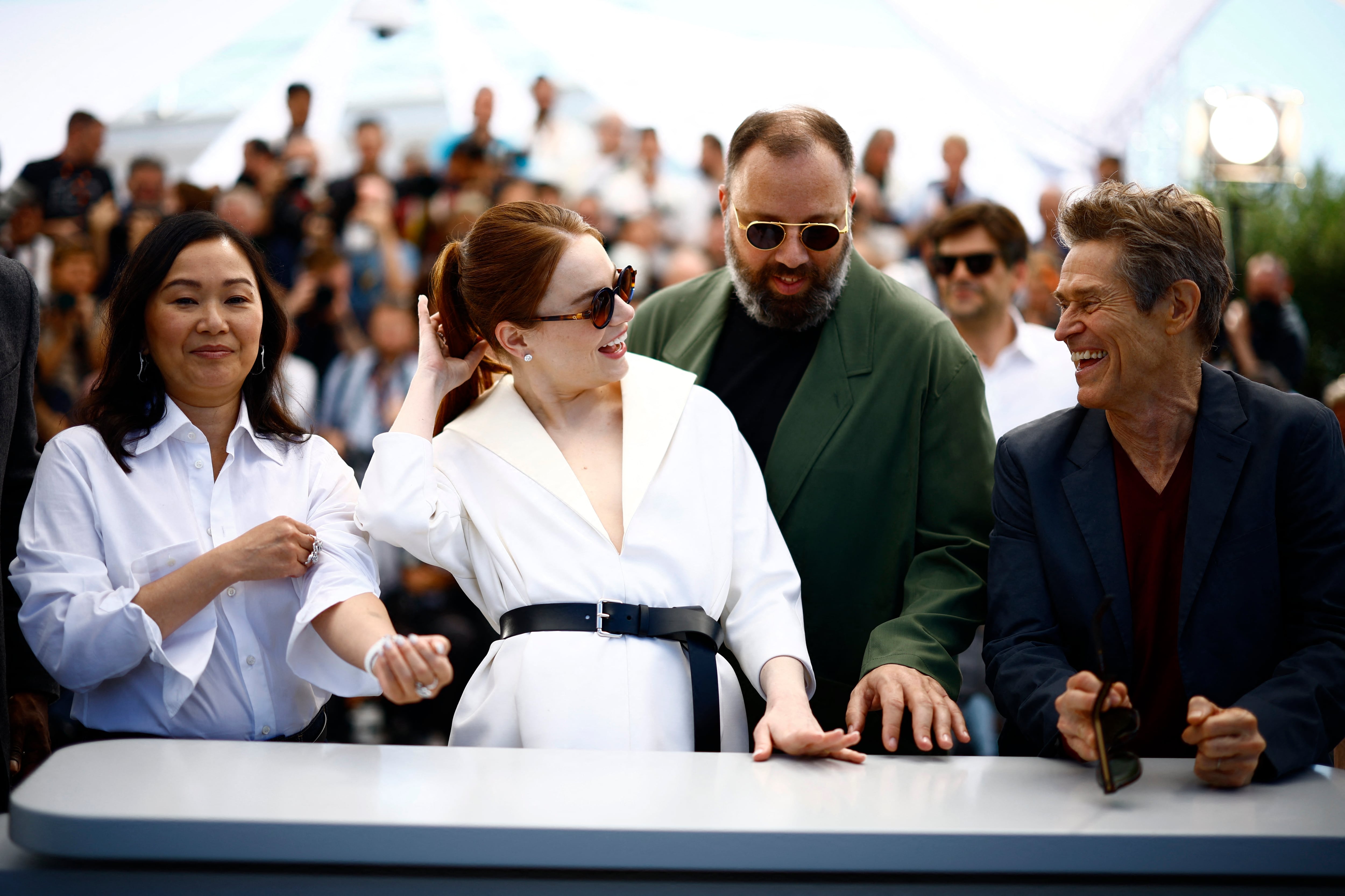 Director Yorgos Lanthimos and cast members Emma Stone, Hong Chau and Willem Dafoe