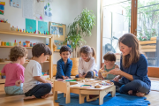 Una clase Montessori con actividad