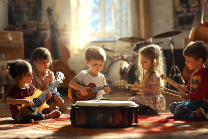 Un grupo de niños en clase de música