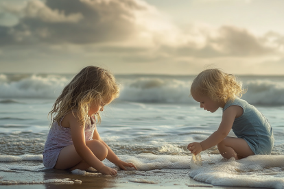 Dos niñas, de vacaciones en la playa