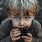 Un niño comiendo chocolate negro