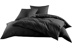 Bettwaesche-mit-Stil Mako-Satin Baumwollsatin Kissenbezug Uni einfarbig zum Kombinieren (Kissenbezug 80 cm x 80 cm, Schwarz)