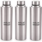 NIRLON Stainless Steel Fridge Water Bottle/Refrigerator Bottle/Single Wall/Leakproof, Silver, 1000 ml, Pack of 3 (FB Eco)