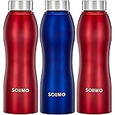 Amazon Brand - Solimo Stainless Steel Water Bottle with SS LID and Curved Body for Easy Holding, Set of 3 (2 Red, 1Blue)