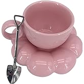 Mug with Steel Spoon, Cute Ceramic Coffee Mug with Sunflower Coaster, Dishwasher and Microwave Safe 6.5 oz/200 ml Novelty Aft