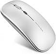 Q5 Slim Rechargeable Wireless Mouse, 2.4G Portable Optical Silent Ultra Thin Wireless Computer Mouse with USB Receiver and Ty