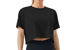 THE GYM PEOPLE Women's Workout Crop Top T-Shirt Short Sleeve Boxy Yoga Running Cropped Basic Tee