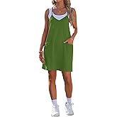 WNEEDU Womens Summer Dresses 2024 Sleeveless Casual Dress Spaghetti Strap Beach Sundresses with Pockets