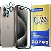 ArmorSuit Glass Screen Protector for iPhone 15 Pro Max + Camera Lens Protector Tempered Glass 2+2 Pack Case Friendly (w/Align