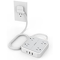 Flat Plug Power Bars with Surge Protector, Flat Extension Cord Indoor 5 Feet, TESSAN Power Strip with 4 Multiple Outlets 3 US