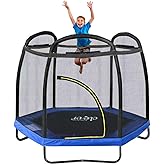 Clevr 7ft Kids Trampoline with Safety Enclosure Net & Spring Pad, Mini Indoor/Outdoor Round Bounce Jumper 84", Built-in Zippe