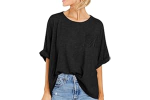 Famulily Women Oversized T-shirts Crewneck Short Bawting Sleeve Summer Tops Solid Soft Casual Tee Shirts with Pockets