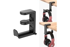 PC Gaming Headset Headphone Hook Holder Hanger Mount, Headphones Stand with Adjustable & Rotating Arm Clamp, Under Desk Desig