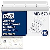 Tork Premium MB579 Soft Xpress Multifold Paper Hand Towel, 3-Panel, 2-Ply, 9.125" Width x 9.5" Length, White (Case of 16 Pack