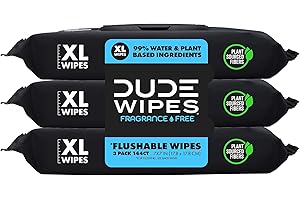 DUDE Wipes - Flushable Wipes - 3 Pack, 144 Wipes - Unscented Extra-Large Adult Wet Wipes - Vitamin-E & Aloe - Septic and Sewe