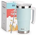 Mollcity Travel Coffee Mug with Handle 16 oz Stainless Steel Double Wall Vacuum Insulated Tumbler Cup with Lid and Straw (Bab
