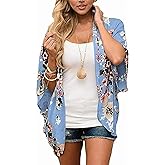 Naivikid Women's 3/4 Sleeve Floral Print Kimono Sheer Chiffon Loose Cardigan S-3XXL