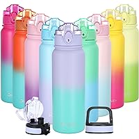 Oldley Insulated Water Bottle with Straw 20oz Stainless Steel Water Bottles with 3 lids Double-Wall Vacuum Thermal for Kids A