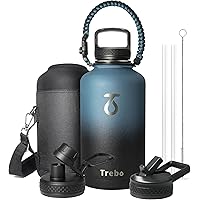 Water Bottle 64oz with Paracord Handle, Trebo Half Gallon Food-grade Double Wall Vacuum Stainless Steel Insulated Jug with St