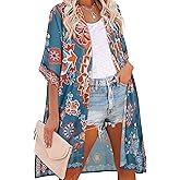 CHICALLURE Women Summer Kimono Cardigan Beach Open Front Top Swimsuit Cover Up Casual Shirt