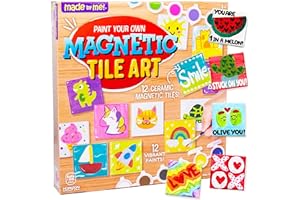Made By Me Paint Your Own Magnetic Tile Art, Make 12 Custom Magnets, DIY Ceramic Magnets, Personalized Magnet Tiles, Arts & C
