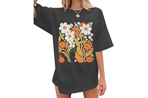 UNIQUEONE Boho Oversized Flower Shirt for Women Vintage Floral Graphic T-Shirt Garden Lovers Tops Casual Loose Tee