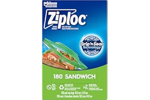 Ziploc Snack and Sandwich Bags for On-The-Go Freshness, Grip 'n Seal Technology for Easier Grip, Open and Close, 180 Count