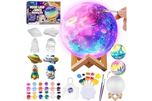 Paint Your Own Moon Lamp Kit, DIY 3D Moon Night Light with Space Figurines & Wooden Stand, Art Supplies Creativity Arts & Cra