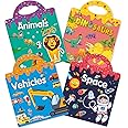 Reusable Sticker Book - 4 Sets Sticker Pads - Animals, Dinosaurs, Space, Vehicles, Removable Stickers for Kids Fashion Activi