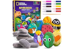 NATIONAL GEOGRAPHIC Rock Painting Kit - Arts & Crafts Kit for Kids, Paint & Decorate 15 River Rocks with 10 Paint Colours & M