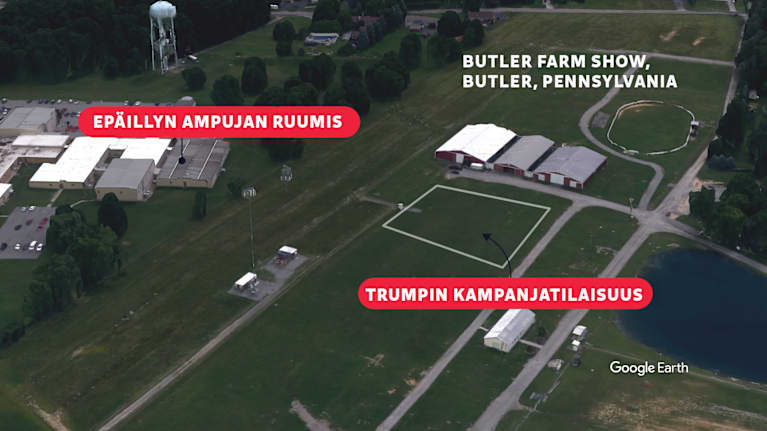 Trumpin kampanjatilaisuuden tapahtumapaikka, Butler, Pennsylvainia, USA. Butler Farm Show, Butler, Pennsylvania.