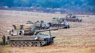 Israeli tanks near the border with Lebanon.