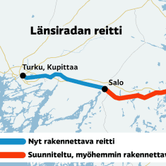Karttagrafiikka Länsiradan reitistä. 