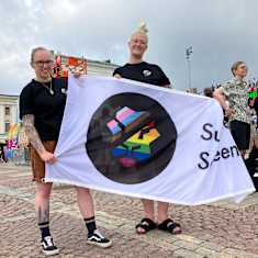 Noora Halmeenlaakso and Heta Paavolla from the Finnish Rainbow Police.