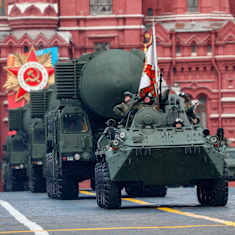 Missile launchers rolling through in Red Square.