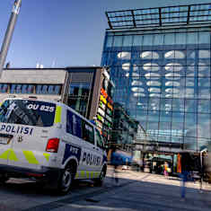A police van outside the Valkea shopping centre.