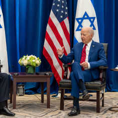 Israelin pääministeri Benjamin Netanjahu ja Yhdysvaltain presidentti Joe Biden Tel Avivissa 18.10.2023.