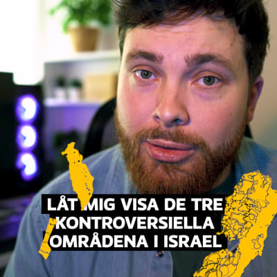 animerade kartor av Gazaremsan, Västbanken och Golanhöjderna med rubriken "Låt mig visa de tre kontroversiella områden i Israel".