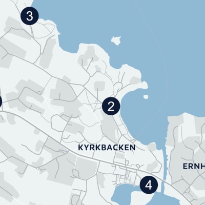 Pargas stadsstyrelse har tagit ställning till ett invånarinitativ om husbilsparkering i Nagu. Kartan visar fyra områden som nämns i stadens beredning.