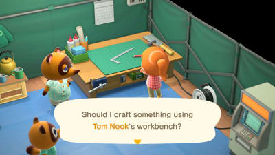 En skärmdump från spelet Animal Crossing. På bilden syns två pratande tvättbjörnar tillsammans med en tjej med orange hår.