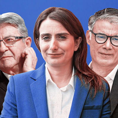 Jean-Luc Mélenchon, Marine Tondelier och Olivier Faure.