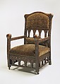 Armchair, Louis C. Tiffany (American, New York 1848–1933 New York), Oak, silk velvet, American