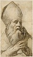 Bishop Saint in Bust-Length (Cartoon for an Altarpiece), Parmigianino (Girolamo Francesco Maria Mazzola) (Italian, Parma 1503–1540 Casalmaggiore), Brush and brown wash over black chalk