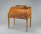 Rolltop desk, David Roentgen (German, Herrnhaag 1743–1807 Wiesbaden, master 1780), Oak, veneered with pau amarello (yellowheart) and mahogany; gilt bronze and copper, German, Neuwied am Rhein