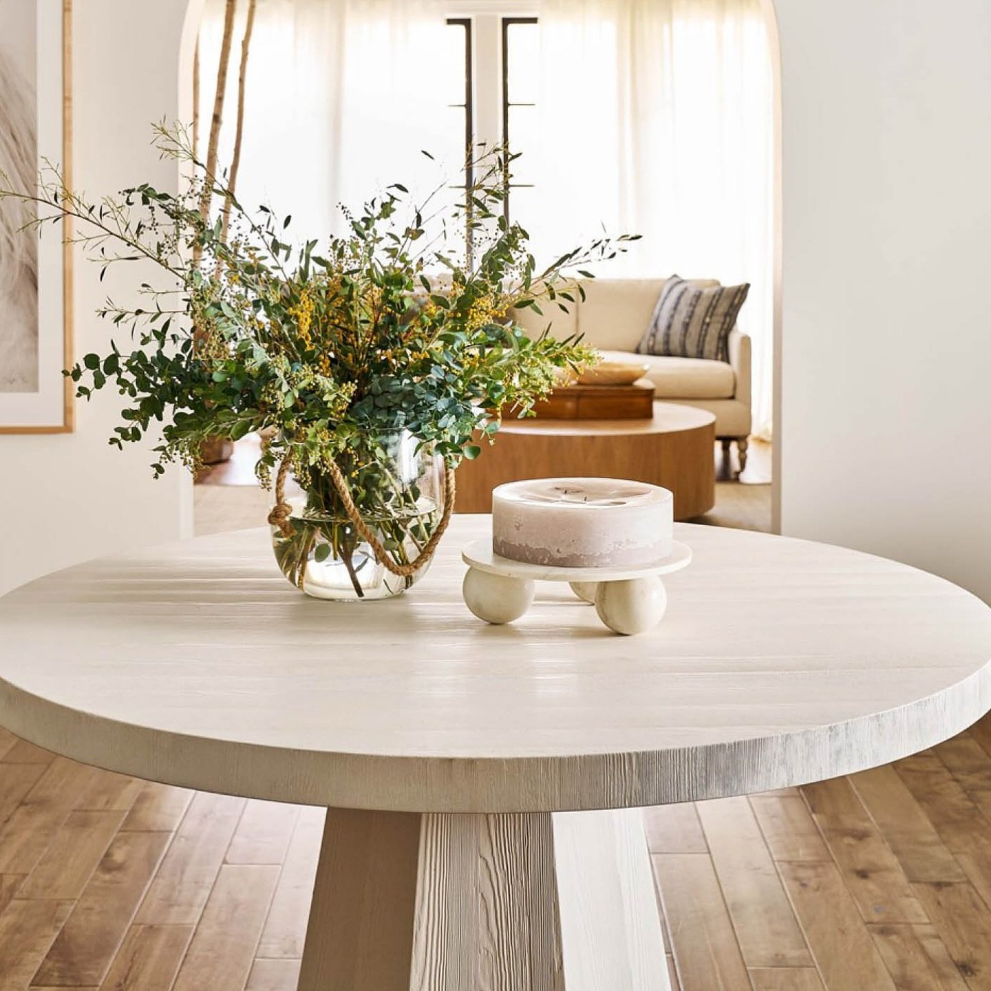 Galiano Table | Round extension dining table with the perfect balance of streamlined luxury and coastal charm. E-design clients receive exclusive site-wide discounting to The Shoppe at Parker &amp; Harlow, Available to ship Canada-wide 🇨🇦