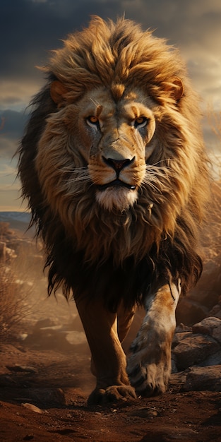 Free photo 3d ferocious lion with nature background