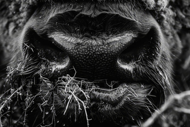 Free photo bison in nature black and white